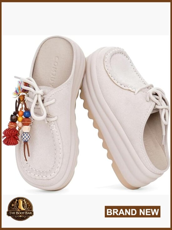 Shoes - Genuine Suede Platform Mules Clogs Slip On Chunky Sole Arch Support Non Slip